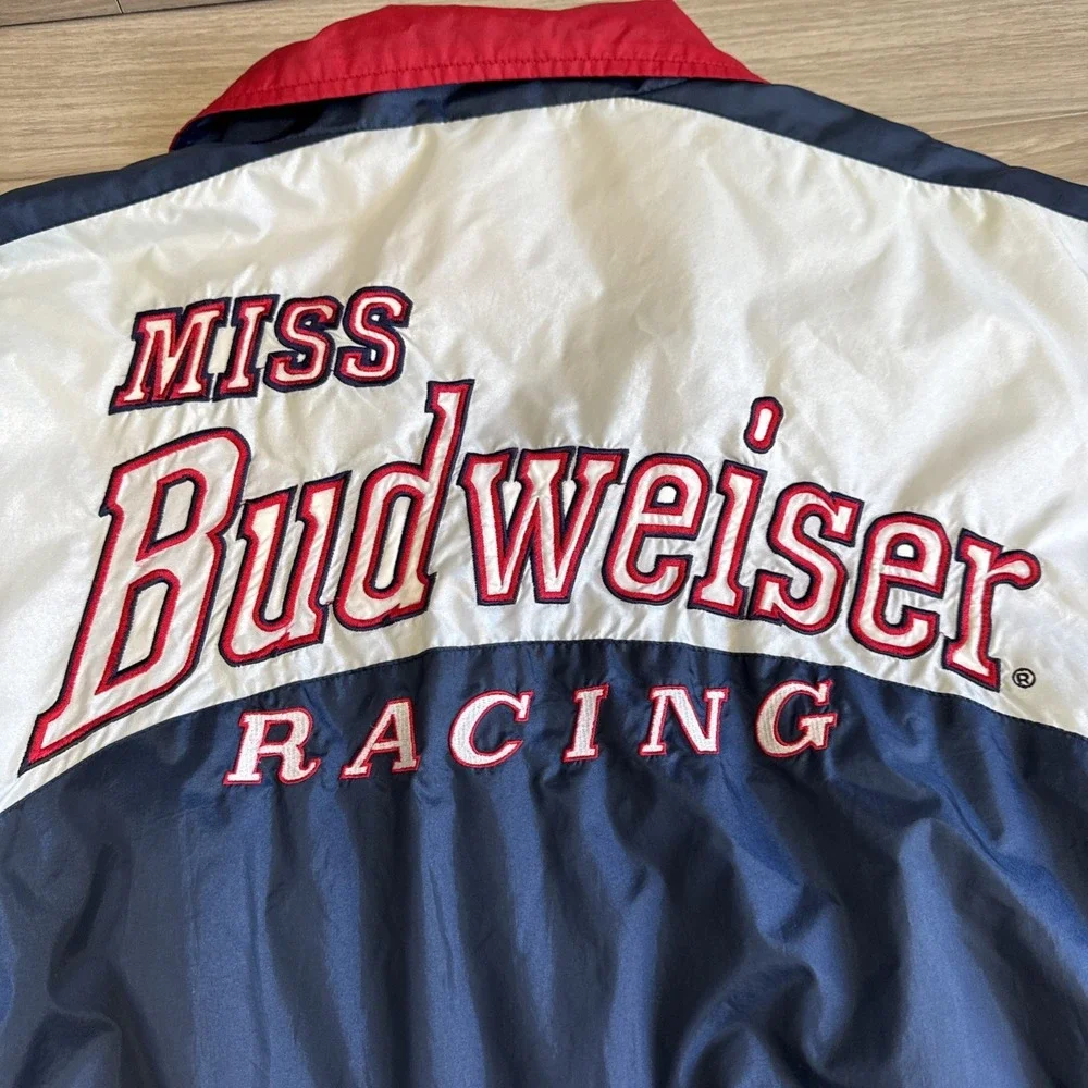 Vintage Miss Budweiser‎ Racing Pro Player Jacket Windbreaker SIZE XL Beer Promo